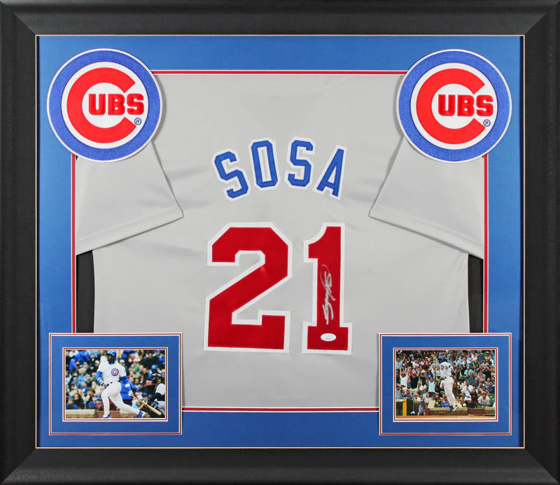Sammy Sosa Signed Chicago Cubs Framed Baseball Jersey with JSA COA